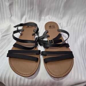 Montego Bay Club Black Multi-Strap Flat Sandals with Tan Footbed